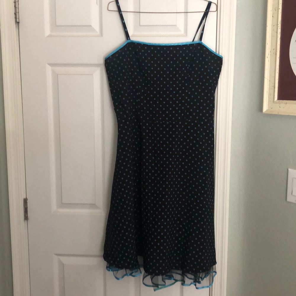 Black with blue polka dot dress crinoline look on end with nylon mesh Rockabilly